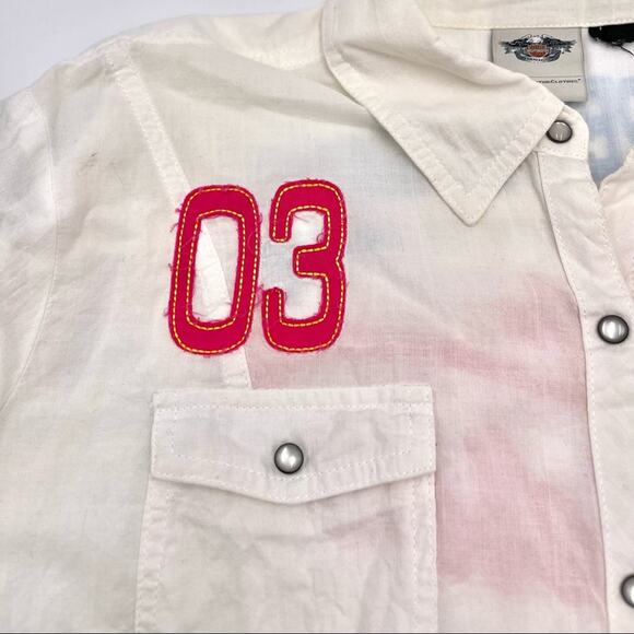 HARLEY DAVIDSON women's 3/4 sleeves button up white shirt SIZE XL - EXTRA LRG - Picture 11 of 13